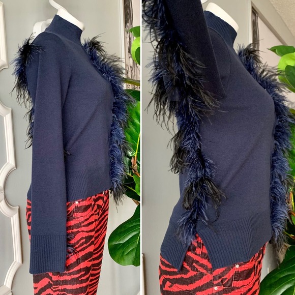 Cédric Charlier Two Tone Runway Sweater with Feather Trim Size 12 - Picture 6 of 14
